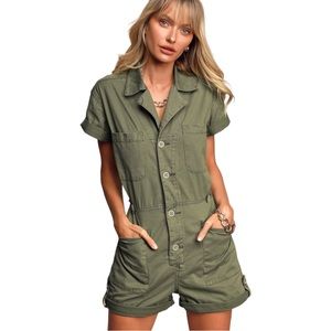 Pistola NWOT Parker Olive Green Button-Up Romper Size Large